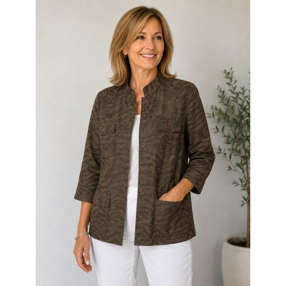 Linea by Louis Dell'Olio Green Jacket Lined 3/4 Sleeve EUC Womens sz L